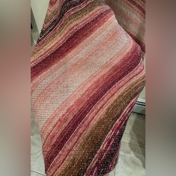 JM Collection Metallic Red Pink Browns Gold Zig Zag Lines. Gold Jewel . Sz M. - Picture 7 of 14